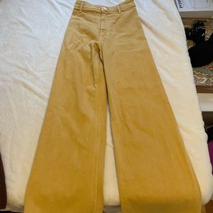 Yellow wide leg zara Marine Straight jeans, size 2
